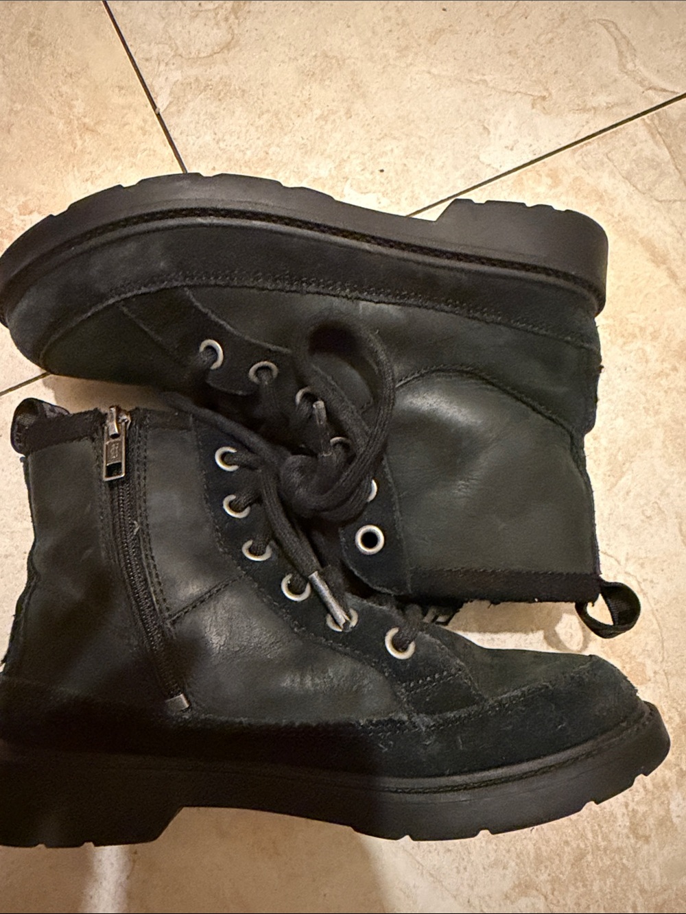 UGG Kids Black Lace-Up Side-Zip Combat Boots